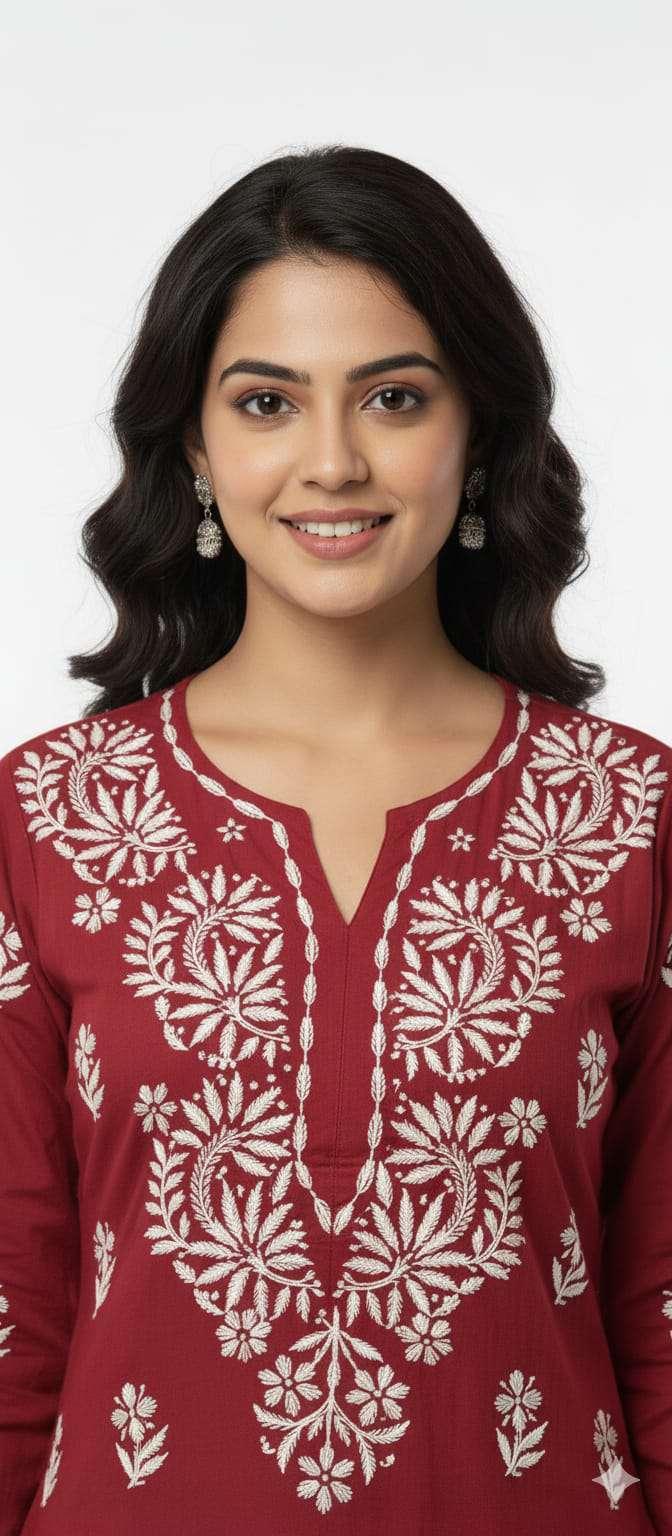 Maroon Chikankari kurti plazzo set - Image 1