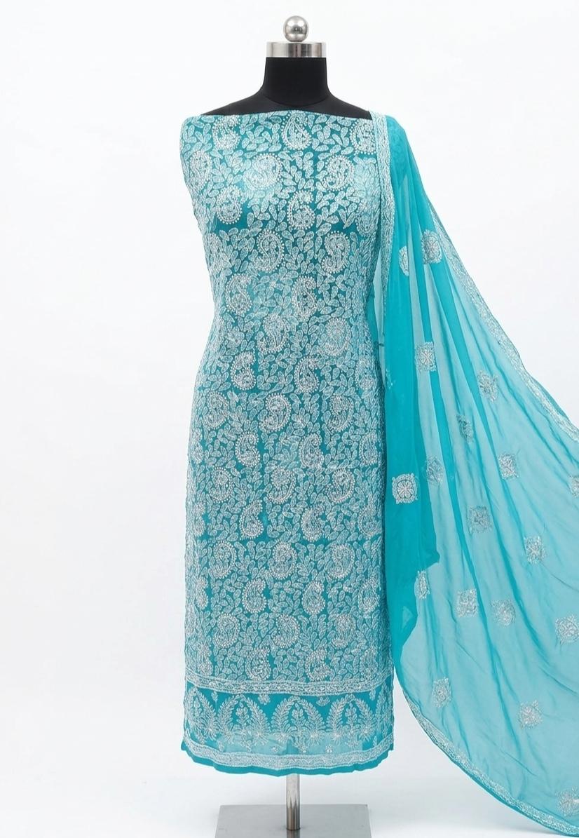 Chiffon three peice firozi - Image 1