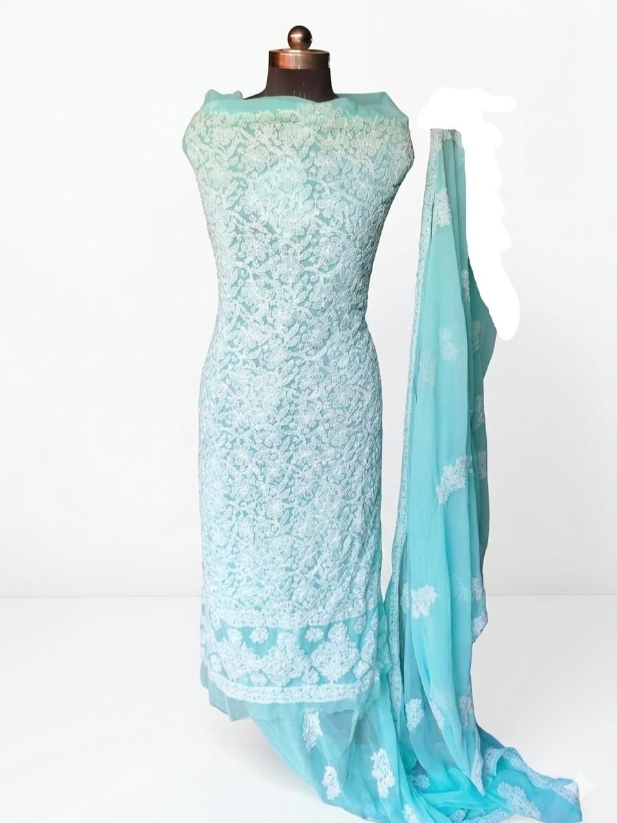 Chiffon 3 peice firozi - Image 1